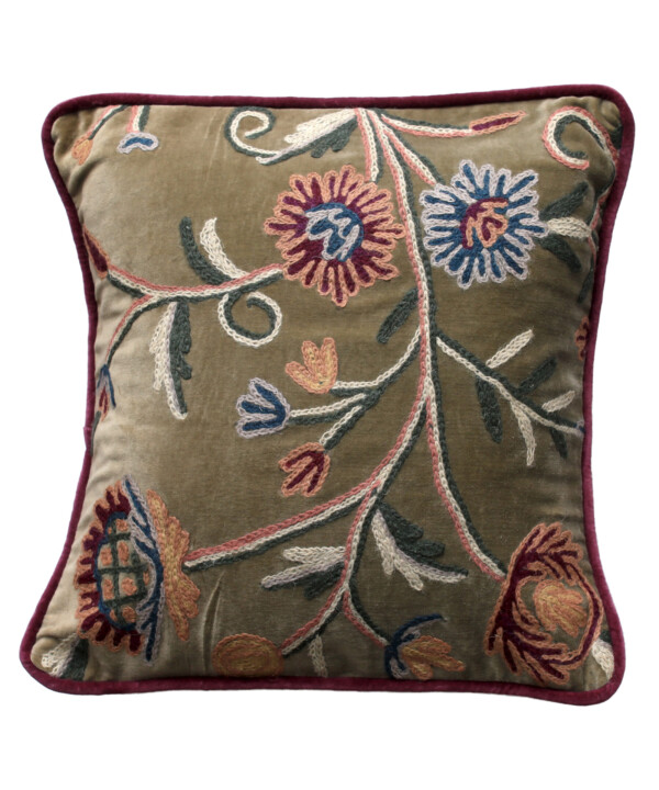 Gulmarg Velvet Crewel Cushion Cover