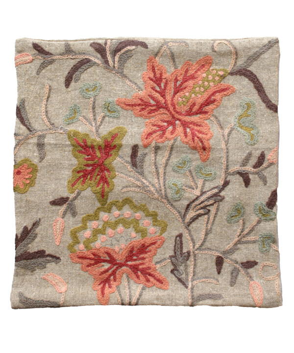 Pink Linen Crewel Cushion Cover - Image 2