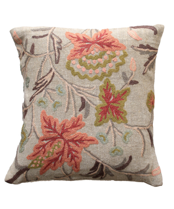 Pink Linen Crewel Cushion Cover