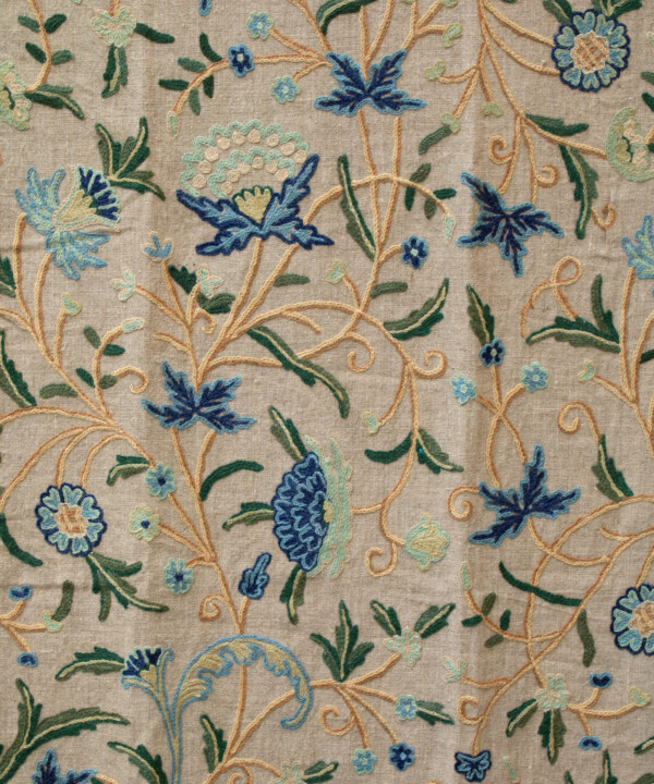 Blue Linen Crewel Curtain