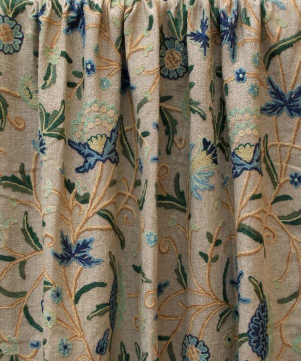 Blue Linen Crewel Curtain - Image 3