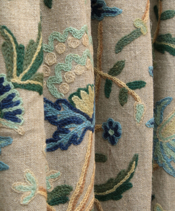 Blue Linen Crewel Curtain - Image 4