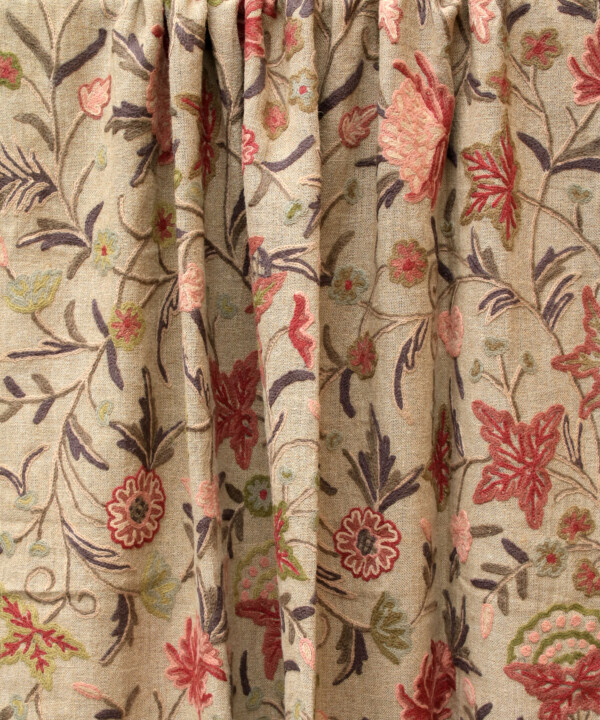 Pink Linen Crewel Curtain - Image 3