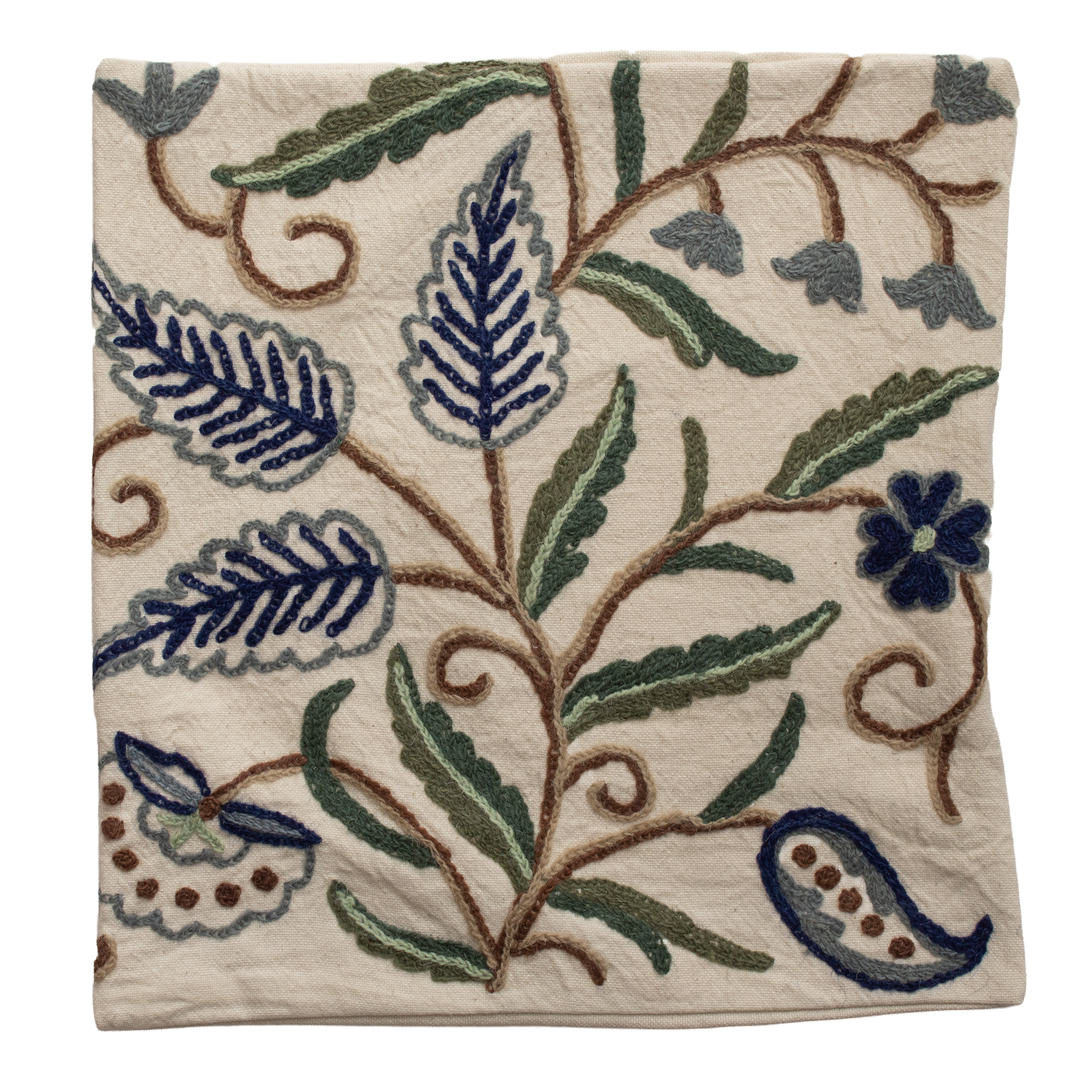 Blue Fern Crewel Cushion Cover